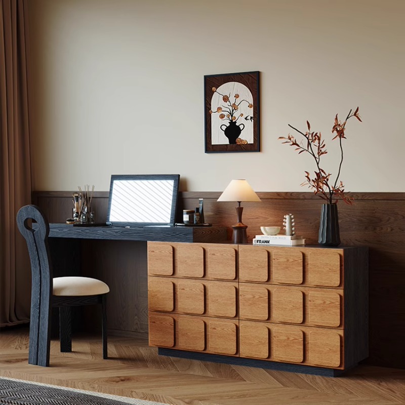 Beauty Makeup Vanity Set - Modern Black Wood Vanity Table Storage