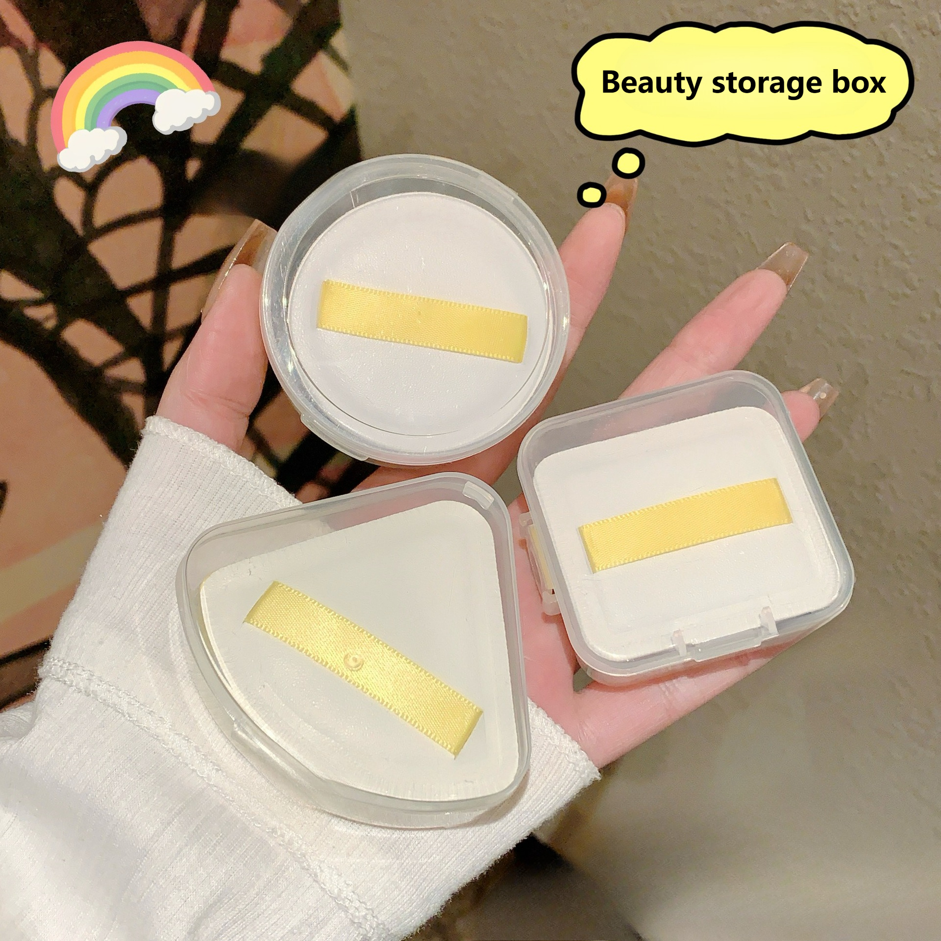 Beauty Makeup Blender - Transparent Circular/Square/Triangle, Empty Storage Box, Portable
