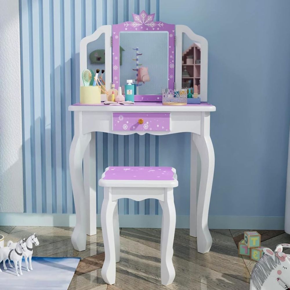 Beauty Makeup Vanity Set - Children's Wooden Vanity Makeup Table Set