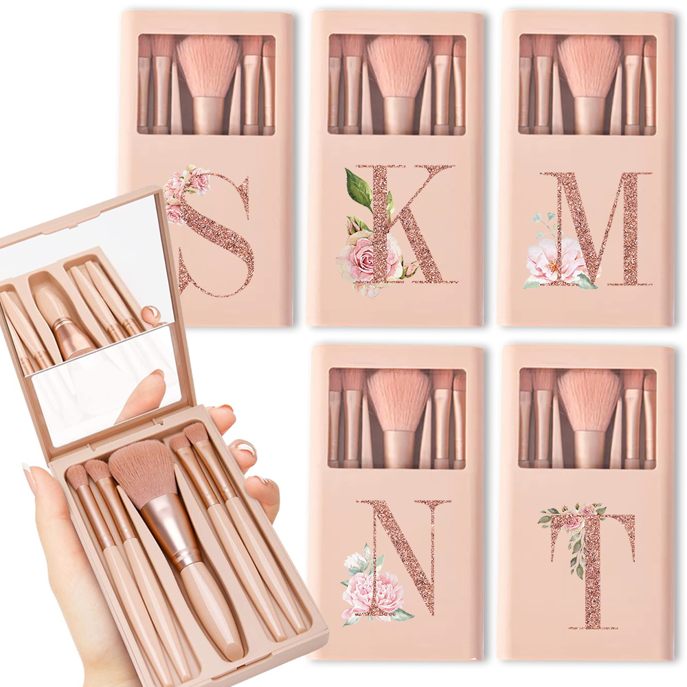 Beauty Makeup Kit Box - 5pcs Cosmetic Brush Kit With Mirror