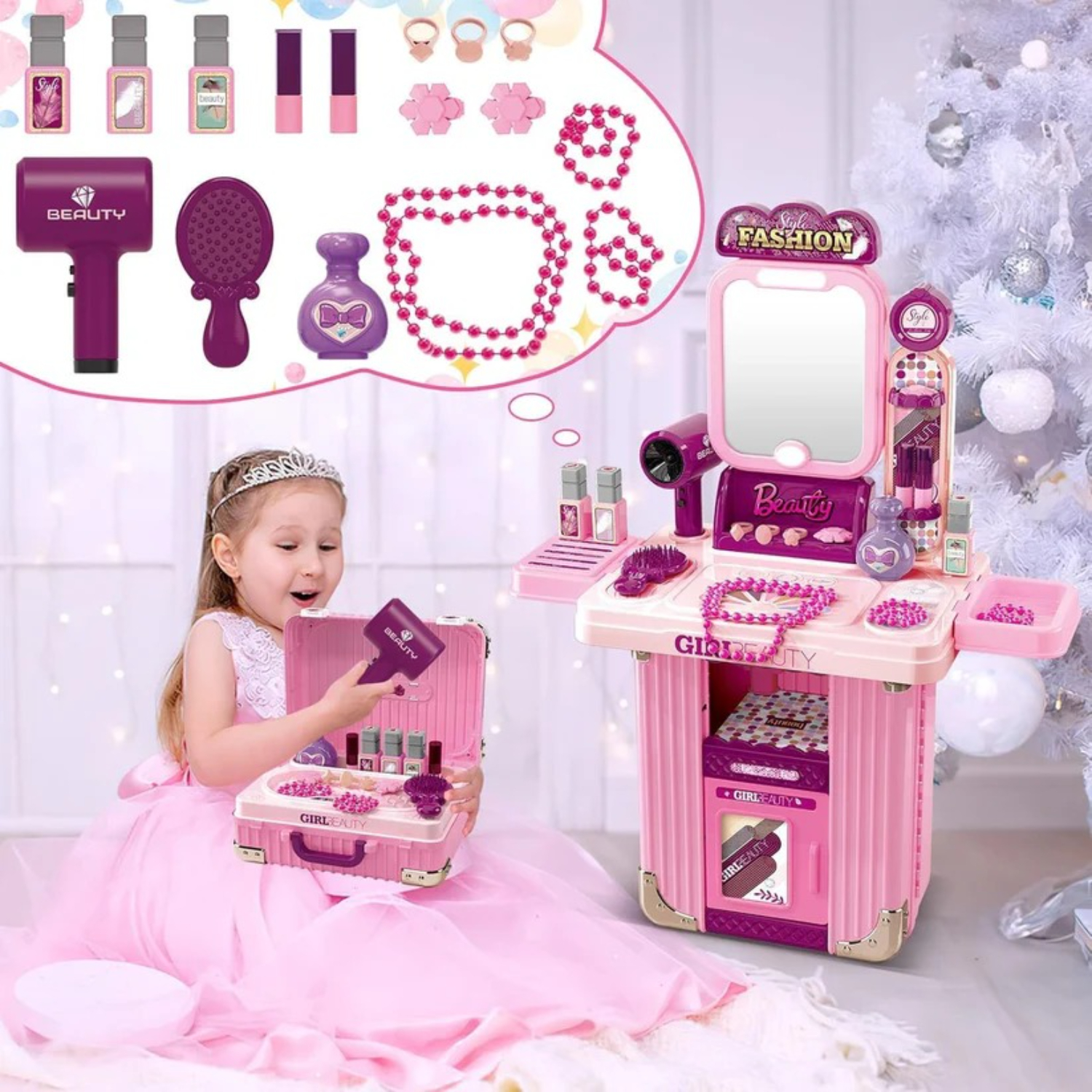 3 in 1 Toddler Vanity Makeup T - Beauty Makeup Vanity Set 评论和价格
