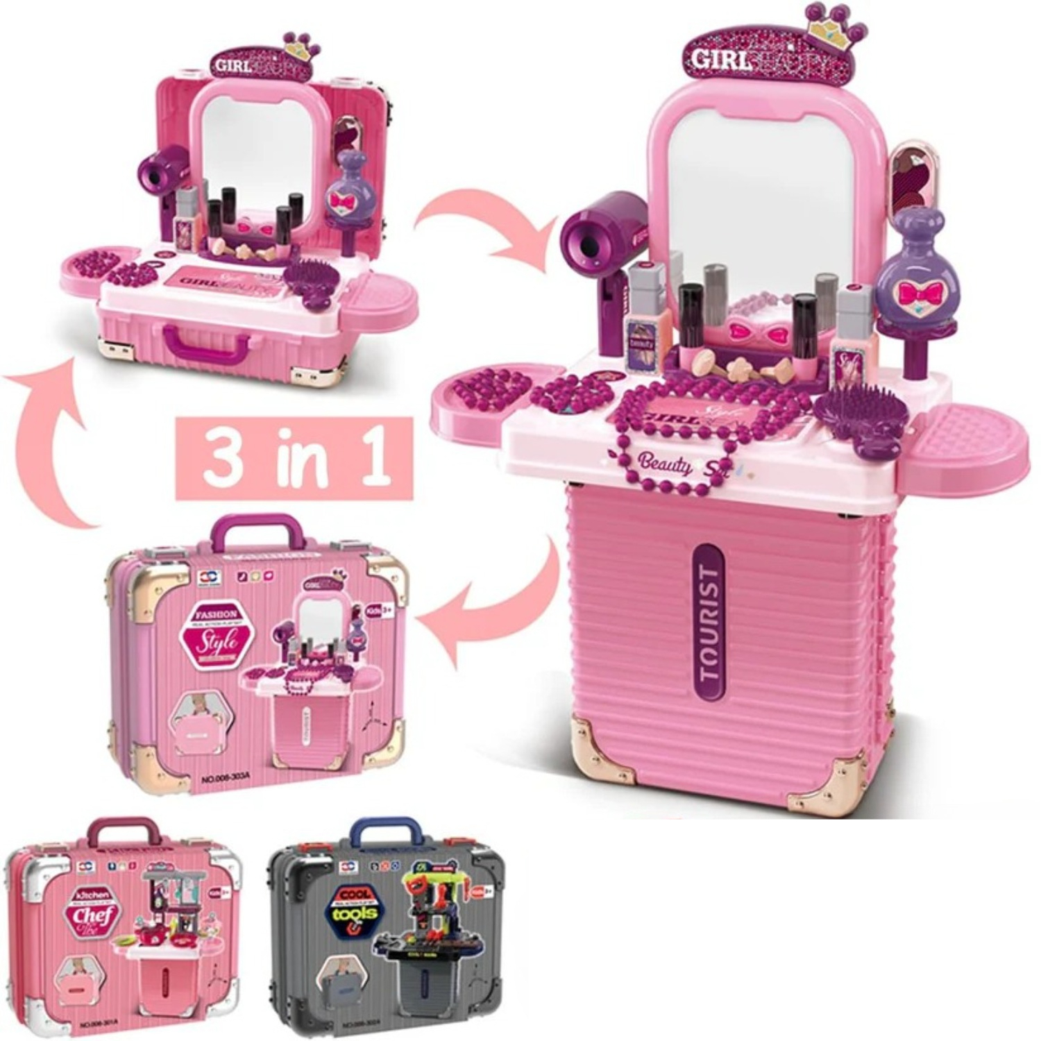 3 in 1 Toddler Vanity Makeup T - Beauty Makeup Vanity Set 评论和价格