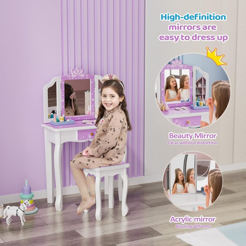 Children's Wooden Vanity Makeu - Beauty Makeup Vanity Set 评论和价格