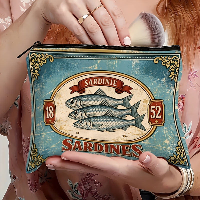 Retro Sardine Print Makeup Bag - Beauty Without Makeup 评论和价格